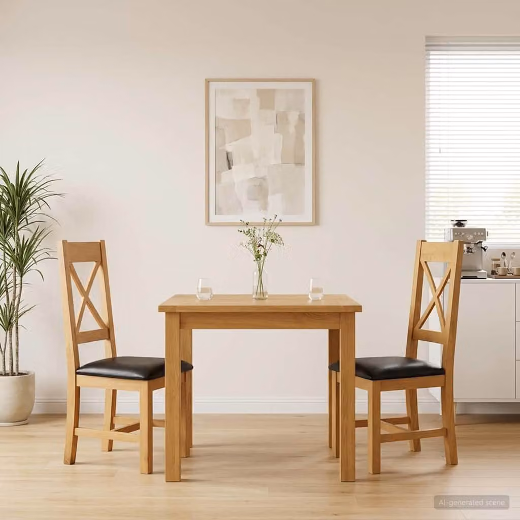 Set di 2 sedie da pranzo vidaXL in legno di quercia e similpelle nera per cucina e sala da pranzo
