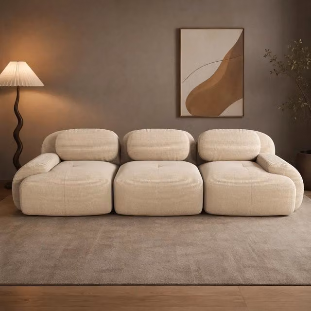 Divano angolare modulare senza telaio 298x103x70 cm in velluto a coste beige