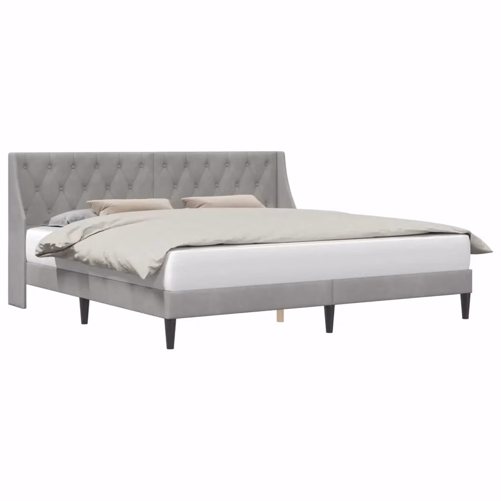Struttura letto con giroletto in velluto grigio chiaro L 180 x P 200 cm – 2