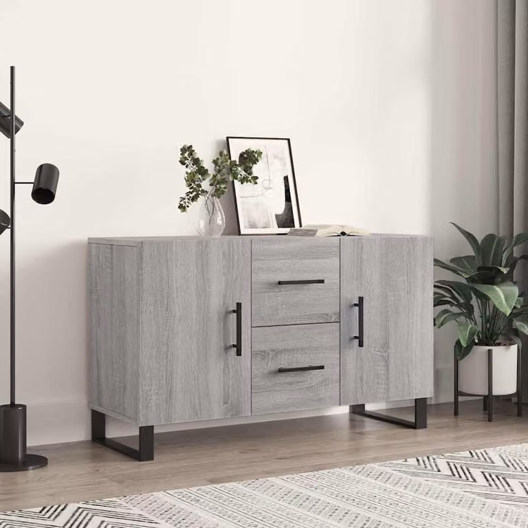 Credenza moderna vidaXL in legno multistrato e metallo, colore Grigio, L 100 x P 36 x H 60 cm