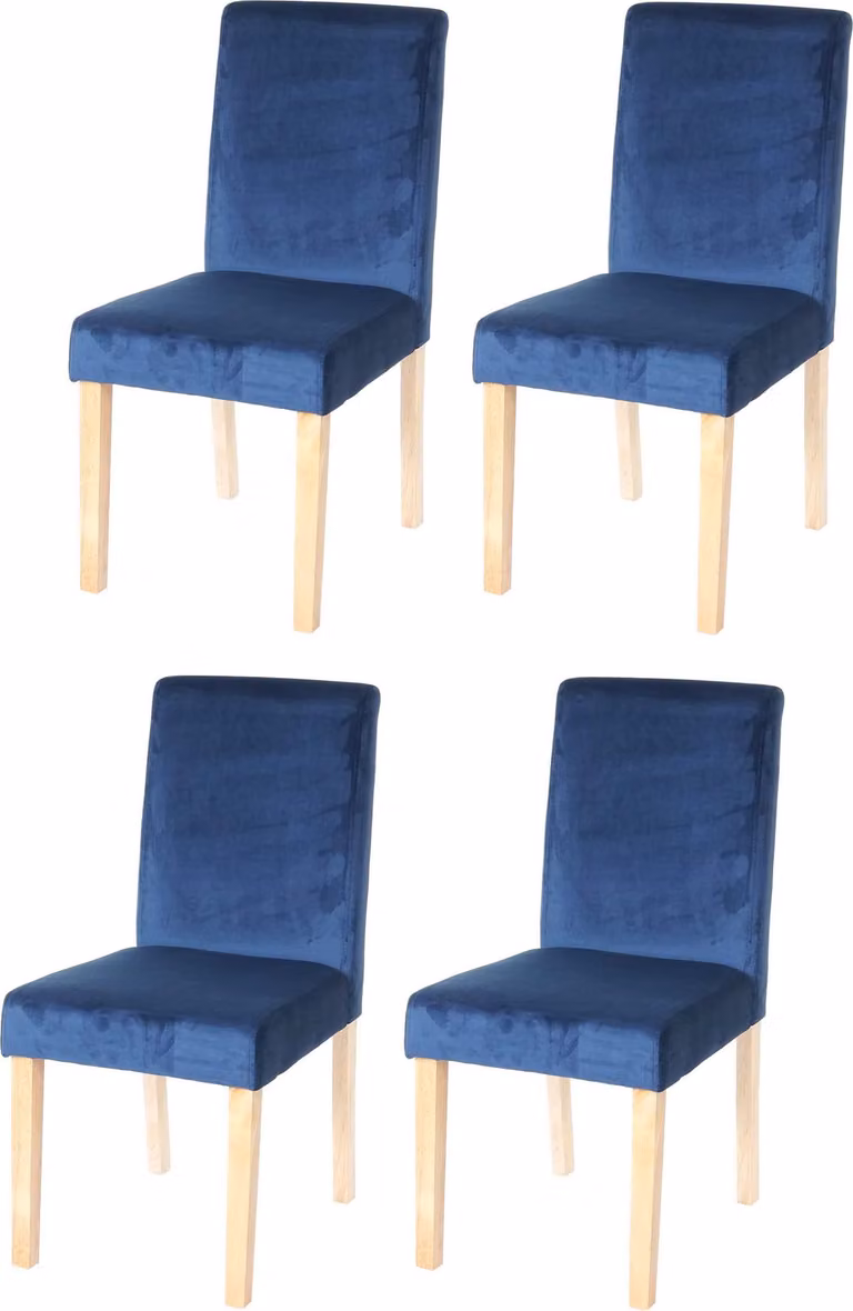 Set di 4 sedie da sala da pranzo Sedie da cucina classiche e intramontabili | A x L x P 90 x 43 x 56 cm | Altezza seduta 45 cm | Velluto ® | Gambe chiare | Blu petrolio