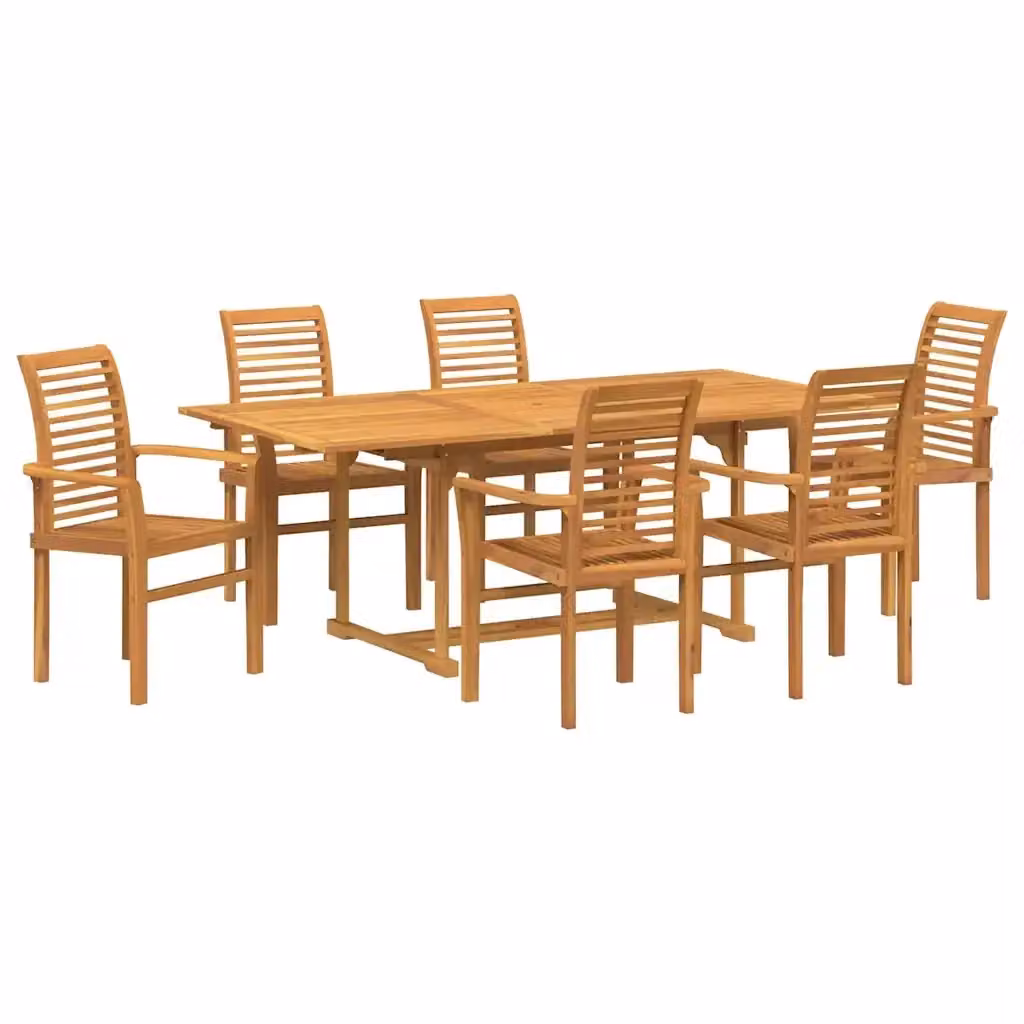 Set da pranzo per giardino e terrazzo vidaXL in legno di teak marrone, composto da 7 pezzi, con tavolo rettangolare estensibile, L: 200 cm, P: 100 cm, H: 75 cm – 2