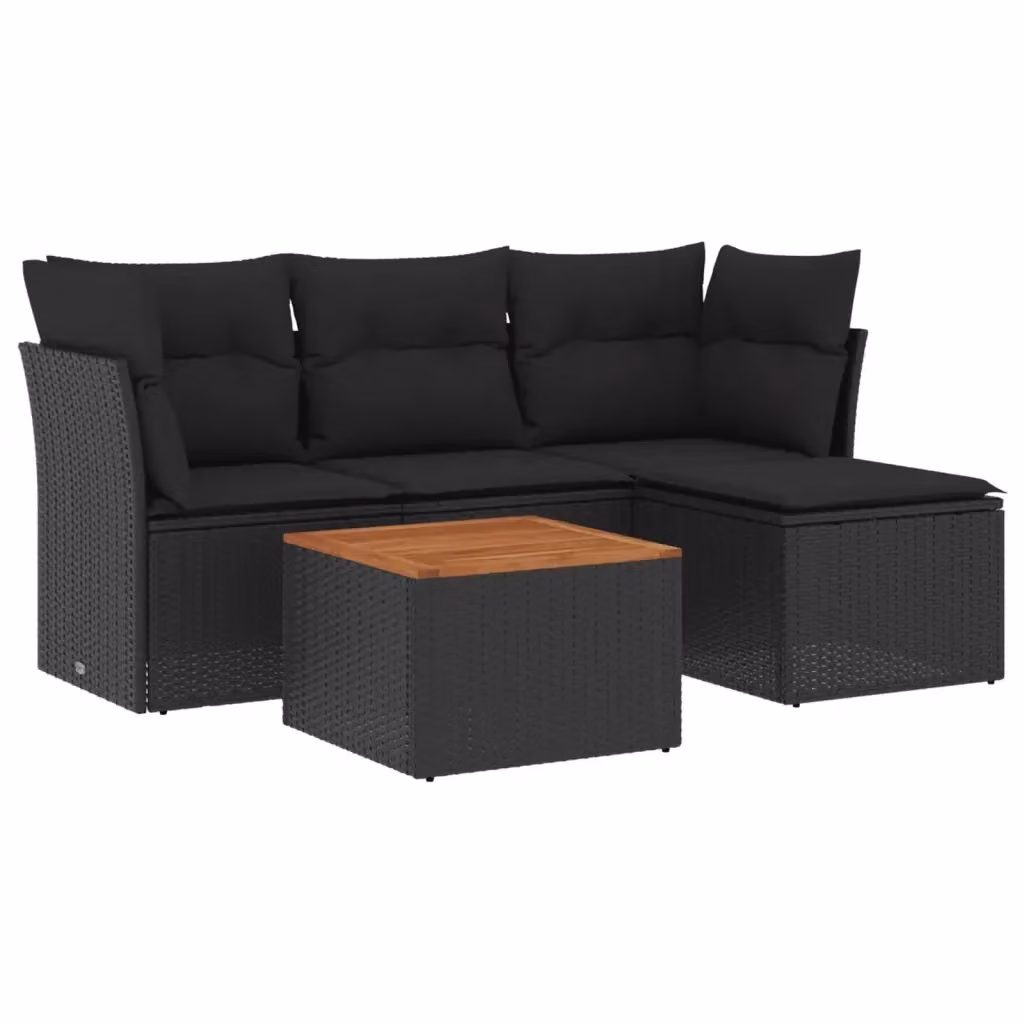 vidaXL Set Divani da Giardino 5 pz a Forma a L in Polyrattan Nero con Cuscini e Tavolino da Esterno – 2