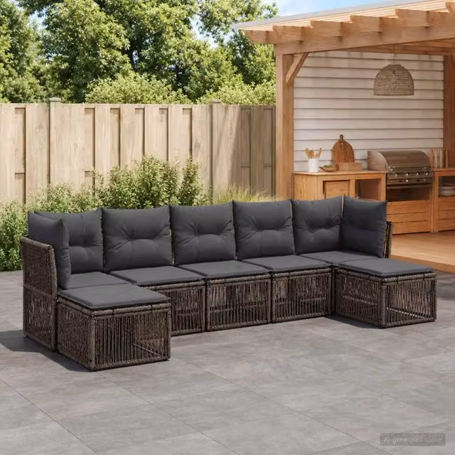 Set Divano da Giardino a L vidaXL in Polyrattan Grigio con 7 Sedute e Cuscini Inclusi