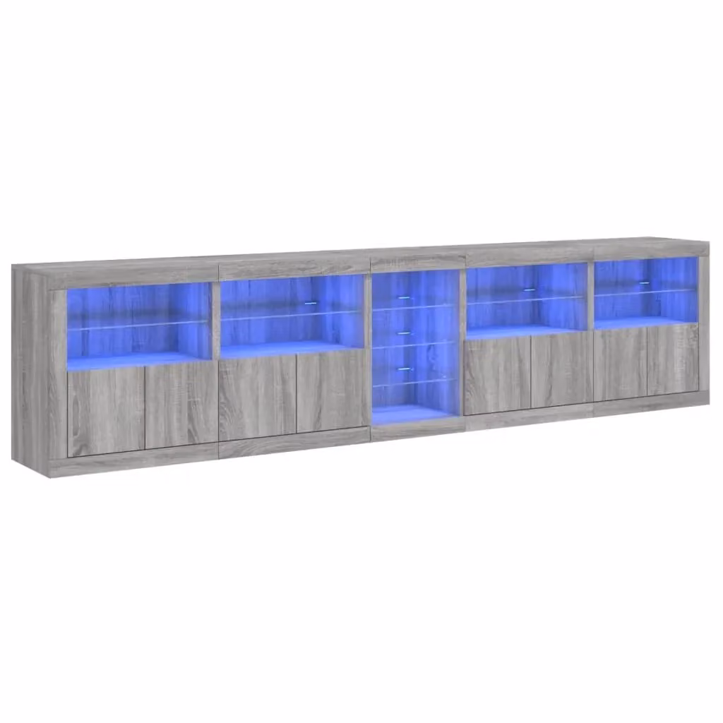 Buffet credenza con cassettiera e luci LED Sonoma grigio per cucina e soggiorno L: 283 cm, P: 37 cm, H: 67 cm – 2