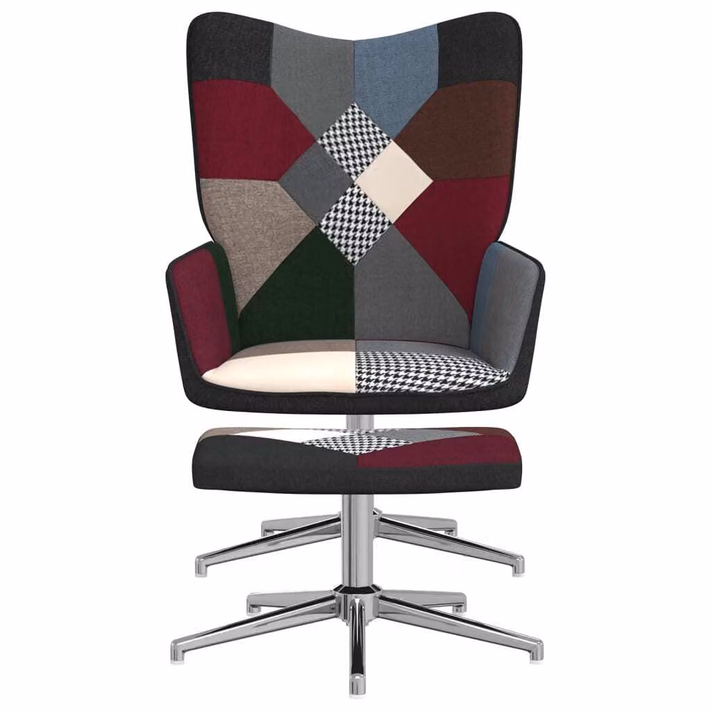Sedia Relax con Sgabello in Tessuto Patchwork