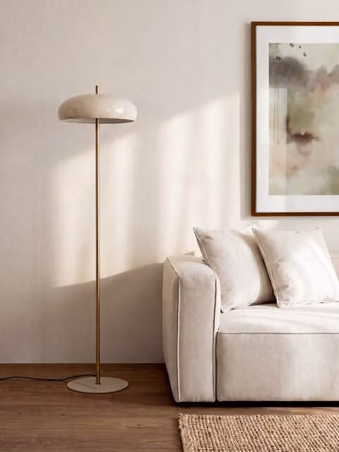Lampada da terra Gabs Kenay Home beige e oro, design in metallo con paralume a cupola