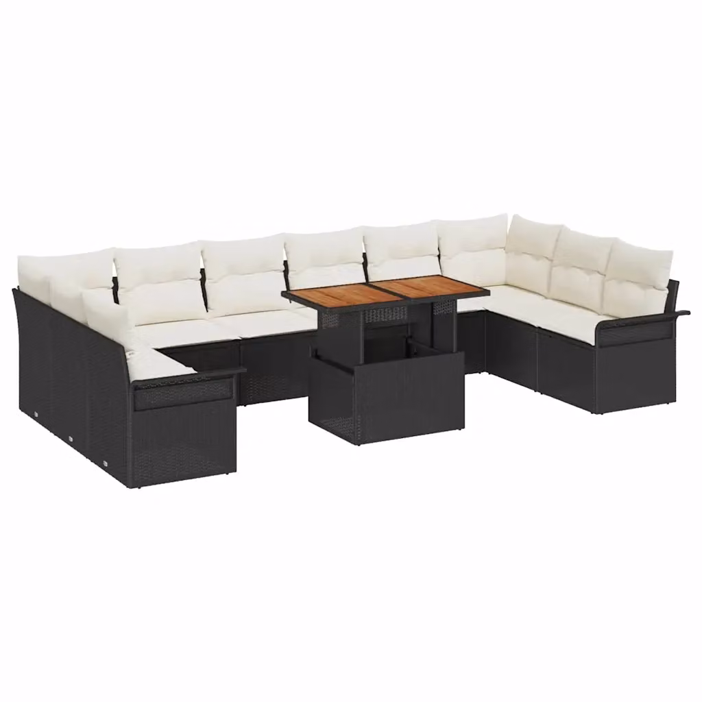 Set Divano da Giardino Moderno vidaXL in Polyrattan 11 Pezzi Nero e Bianco con Legno di Acacia – 2