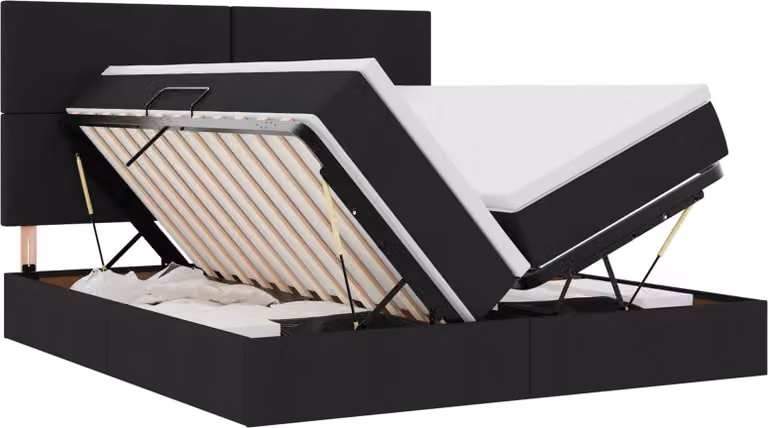 Letto con Contenitore con testiera Nero 200 x 200 cm Tessuto