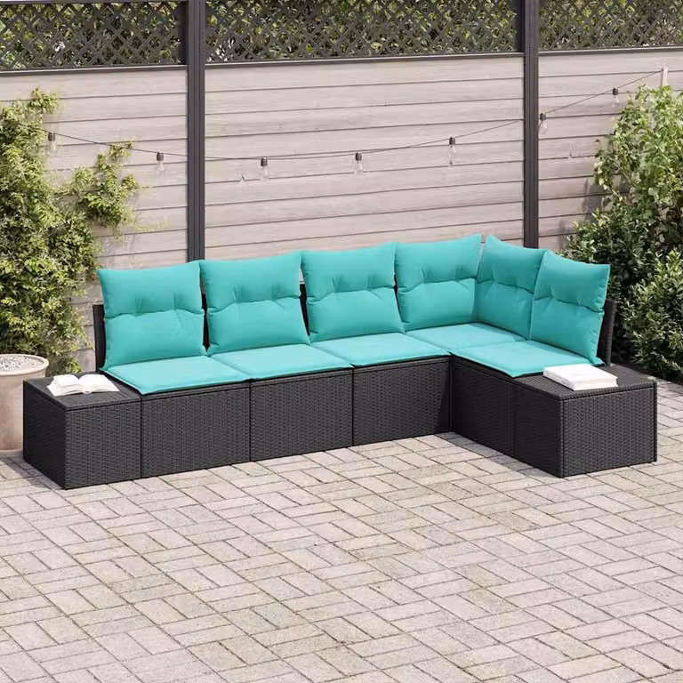 Maison Exclusive - Set da giardino composto da 5 pezzi. Divano e poltrone in rattan sintetico, colore nero e turchese