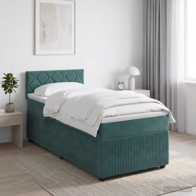Letto box spring con materasso ibrido vidaXL in velluto verde scuro, L/P/H: 80 x 200 cm – 1