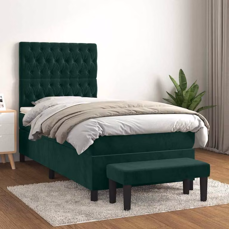 vidaXL Giroletto a Molle Ibrido con Materasso in Velluto Verde Scuro L/P/H: 200 x 90 x 128 cm