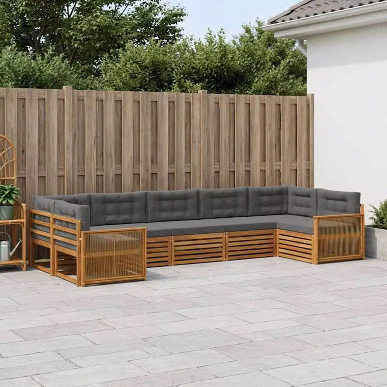 Set di divani da esterno vidaXL 7 pz in legno di acacia con cuscini, forma a L, colori beige e antracite