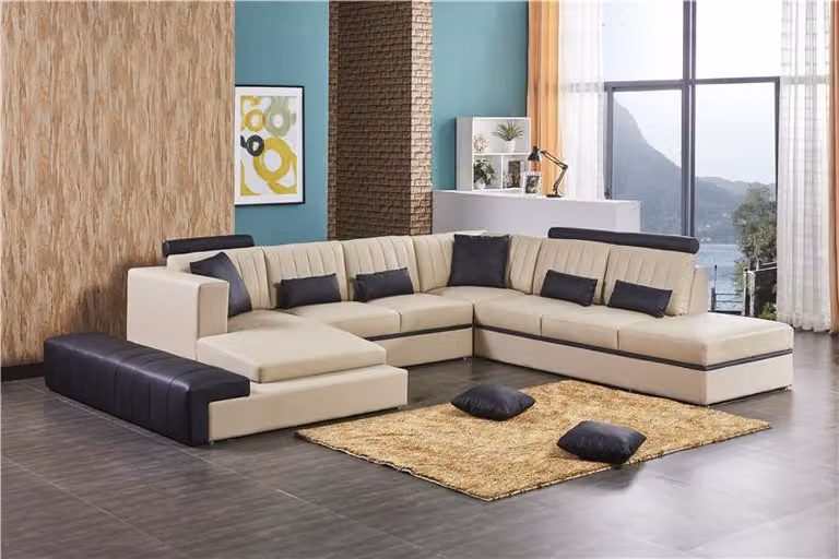 Leder Modern Couch Wohnlandschaft Ledersofa Sofagarnitur Sofa U-Form Garnitur