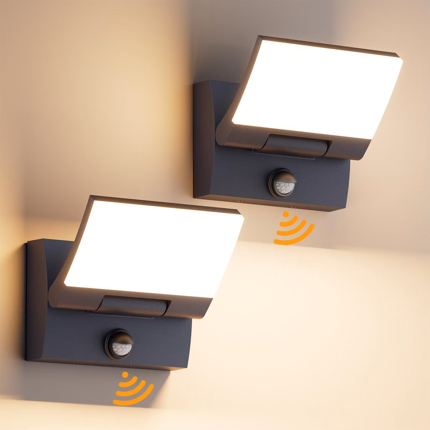 Lampada da parete esterna a LED, 30W, set da 2, con sensore di movimento, grado di protezione IP65, colore antracite