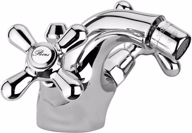Miscelatore bidet Paini stile classico con manopole a due comandi e piletta Liberty in finitura cromata