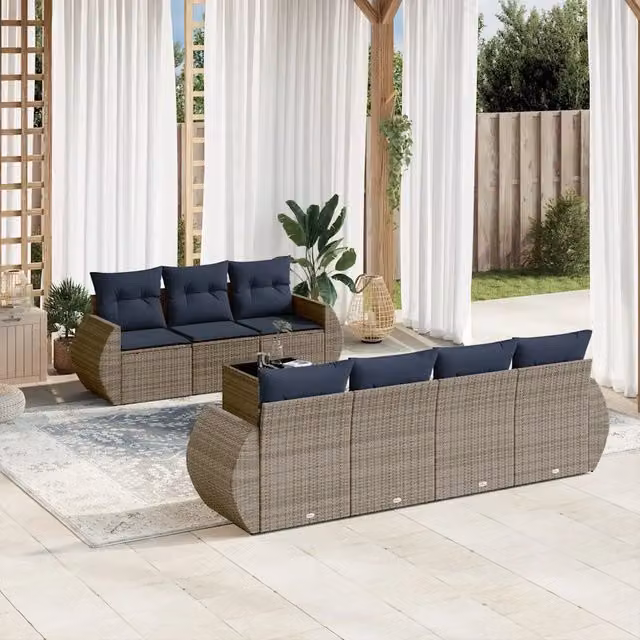 Set Divani da Giardino 8 pz con Cuscini Grigio in Polyrattan 3221130