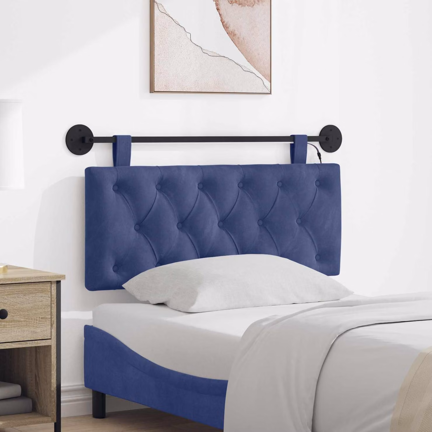 Testiera per letto sospesa vidaXL in velluto blu con illuminazione integrata