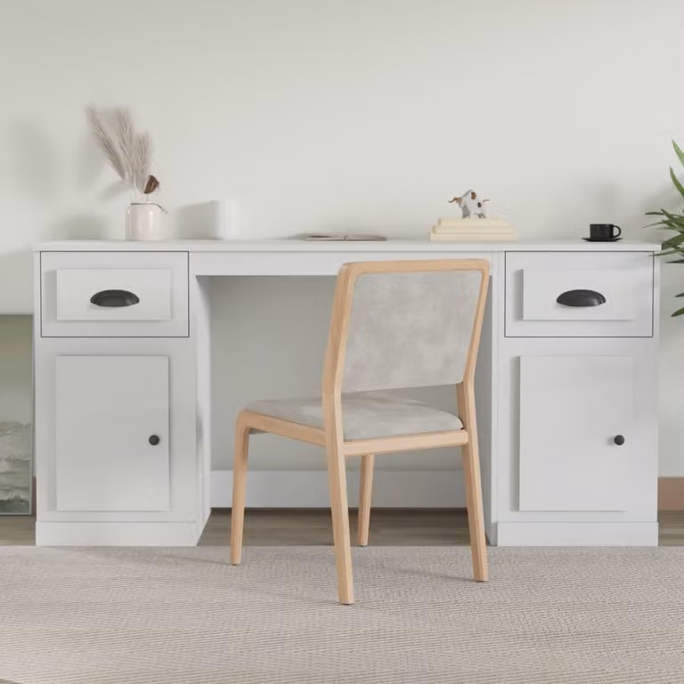 The Living Store Scrivania con contenitore in legno bianco