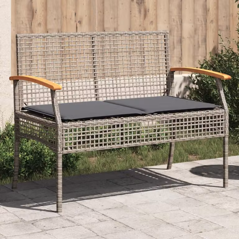 vidaXL Panca da Giardino Moderna in Polyrattan e Legno di Acacia con Cuscino Grigio e Marrone