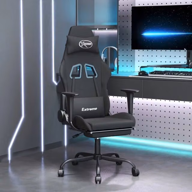Sedia da Gaming vidaXL in Tessuto Nero con Poggiapiedi e Schienale con Appoggio Testa