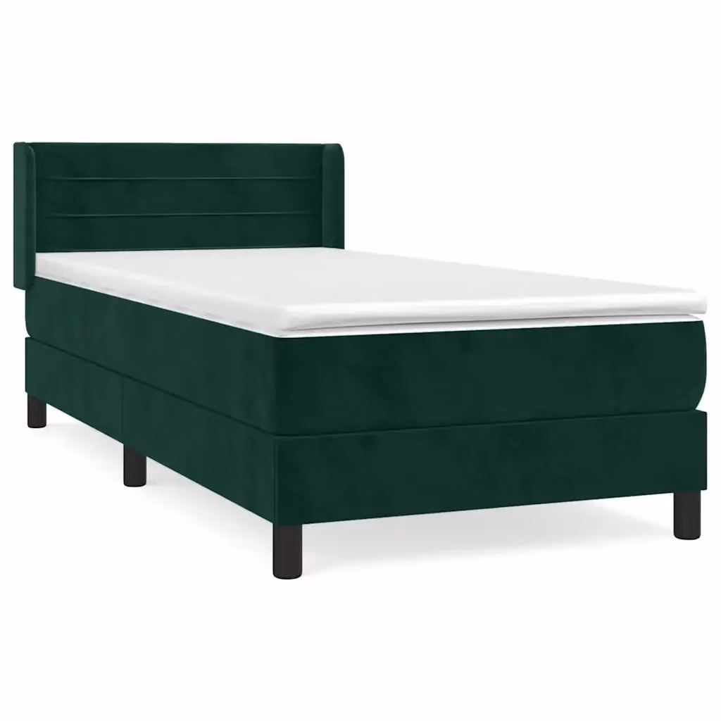 Letto Ibrido con Giroletto a Molle e Materasso vidaXL in Velluto Verde Scuro e Legno di Larice L/P/H: 80 x 200 x 83 cm – 2