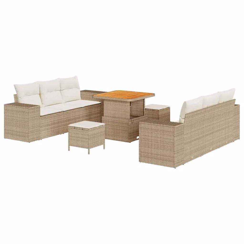 Set Divano da Giardino vidaXL 9 Pezzi in Rattan Beige con Cuscini e Tavolino – 2