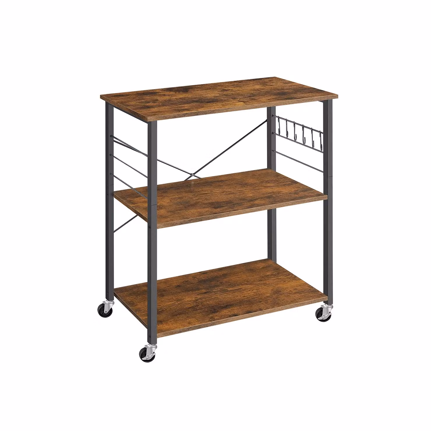 Scaffale da Cucina con Rotelle, Marrone Vintage + Nero / 80cm