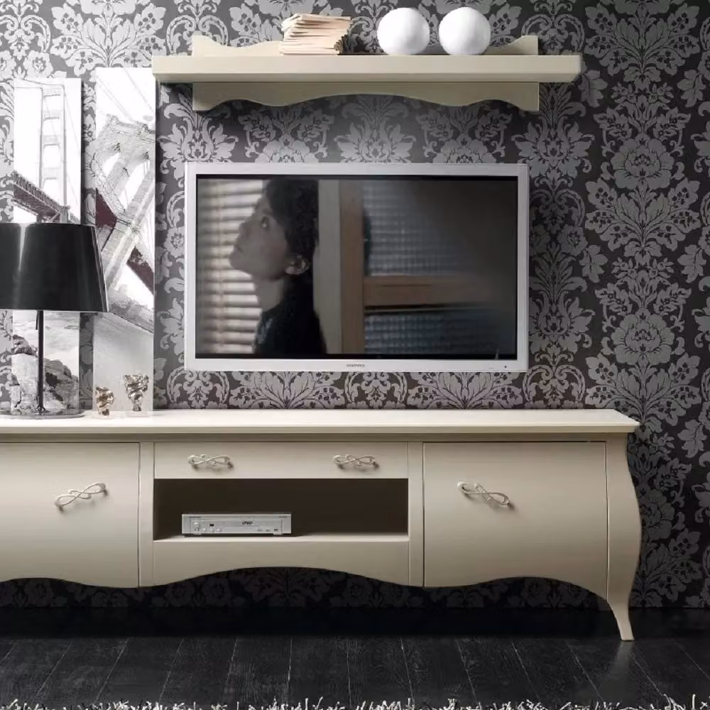 Porta TV Bomabato Mobili 2G in legno stile shabby chic colore avorio con 2 ante L: 197 cm, P: 53 cm, H: 60 cm – 2