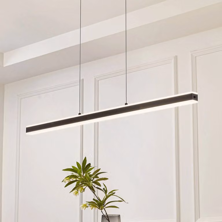 Lucande lampada LED a sospensione Pendolo, nero, alluminio, 120 cm Lucande, dimmerabile, Nero, Soggiorno / Sala da pranzo, Alluminio, Moderno