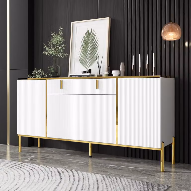 Mobile contenitore per soggiorno, 4 ante, bianco, MDF, 160x40x80 cm