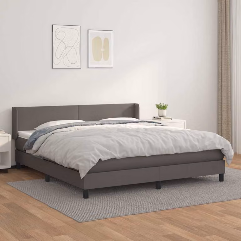 vidaXL Giroletto a Molle con Materasso Grigio e Bianco in Similpelle L/P/H: 160 x 200 x 88 cm