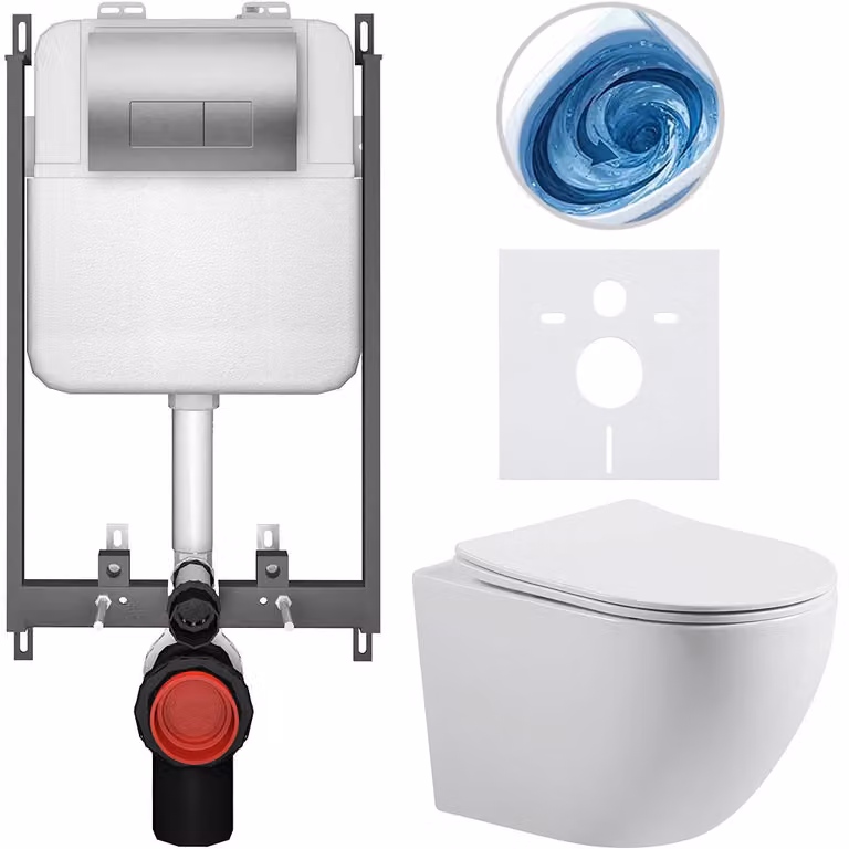 CERANO - Set WC da incasso Cesso - bianco lucido - pulsante Prime/Modulo, argento - da incasso - 49x36 cm