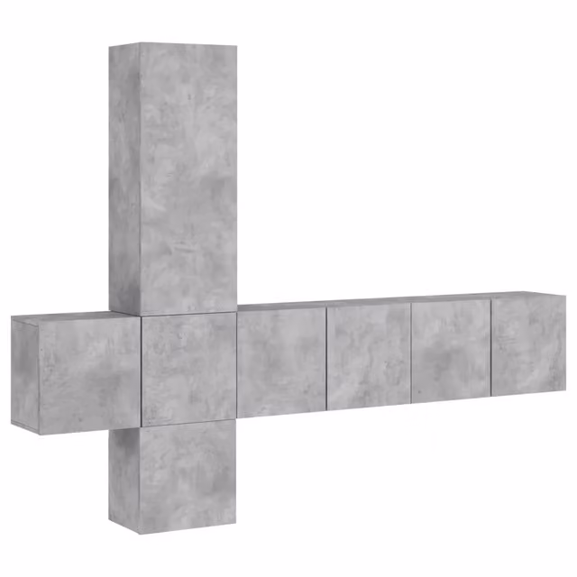 Mobili TV a Muro con LED 5pz | Armadietto TV | Mobile Porta TV Grigio Cemento Legno Multistrato