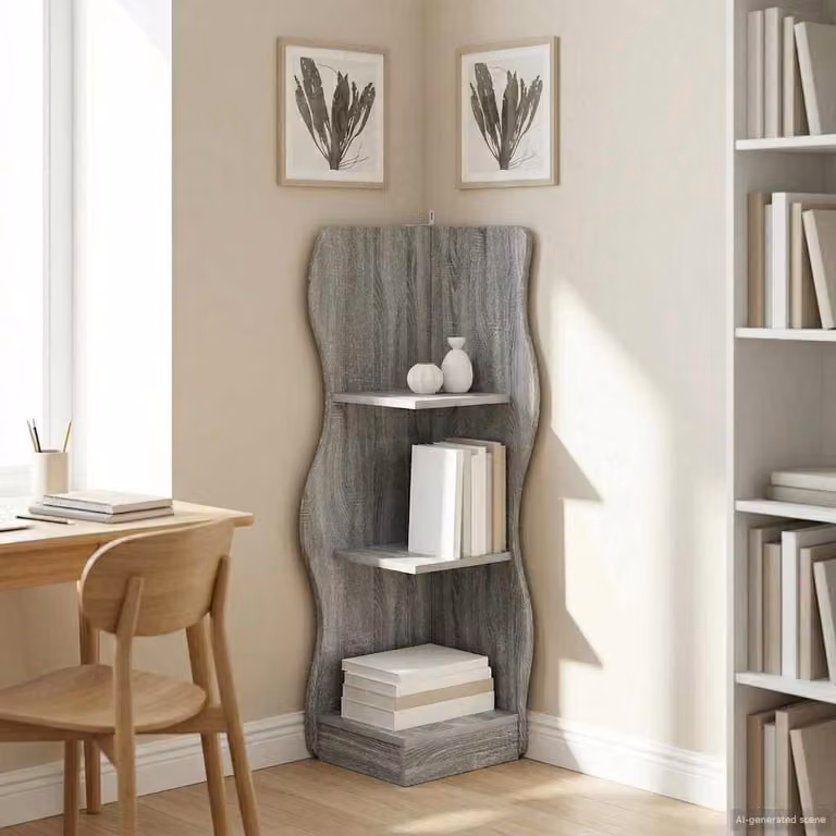 vidaXL Mensola angolare moderna in MDF Grigio, L 34 cm x P 33 cm x H 102 cm