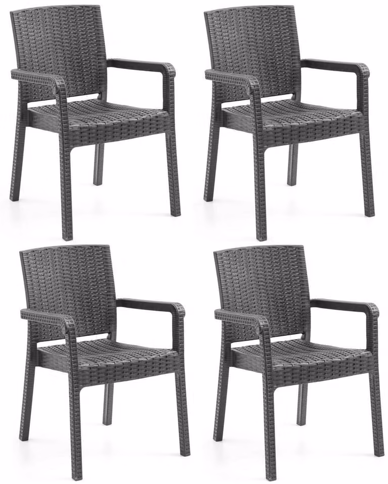 4 sedie con schienale confortevole, braccioli, disponibili nei colori nero, marrone e antracite