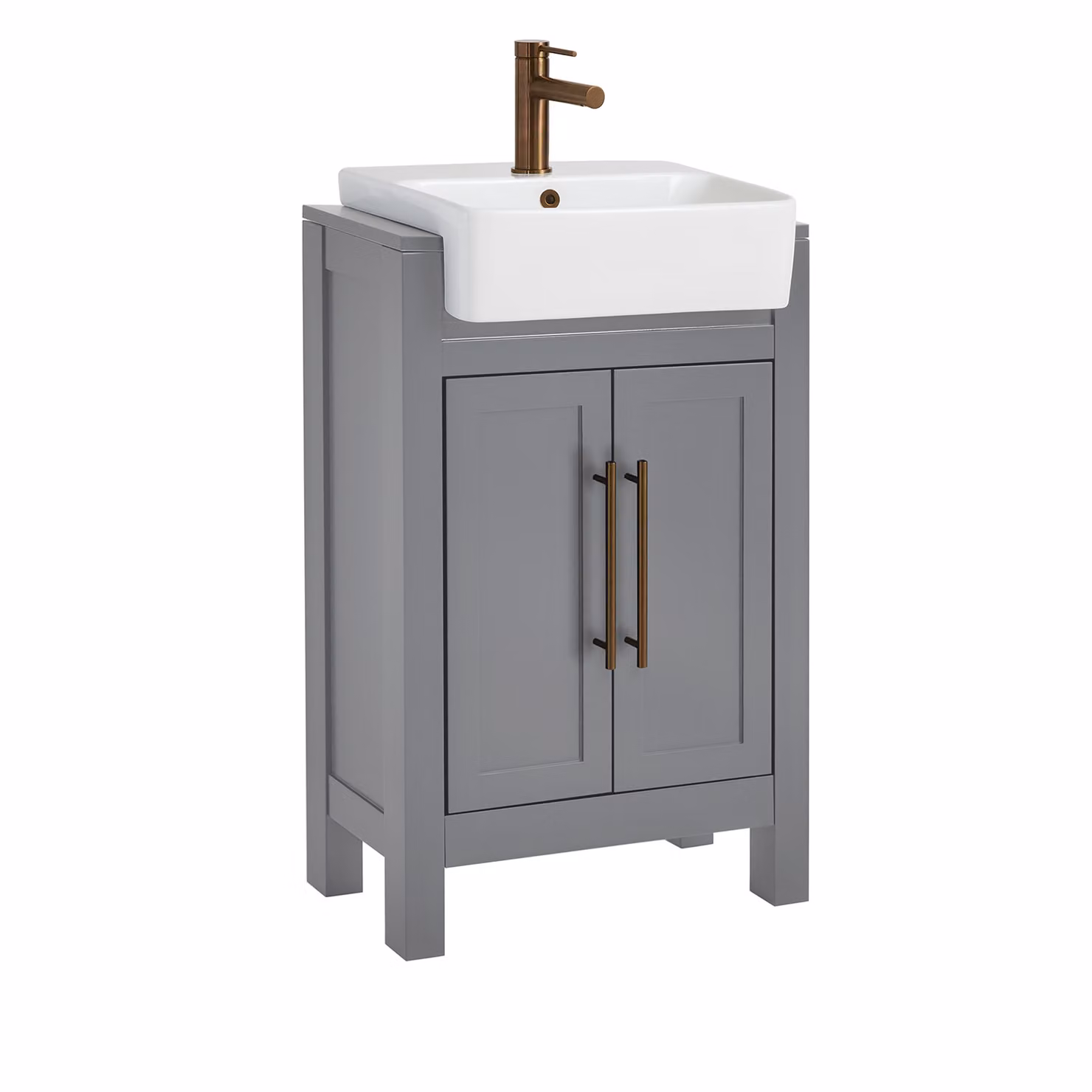 Mobile Bagno Grigio Chiaro da 550mm con Lavabo e Maniglia Moderna con Barra a T in Rame Satinato - Warwick