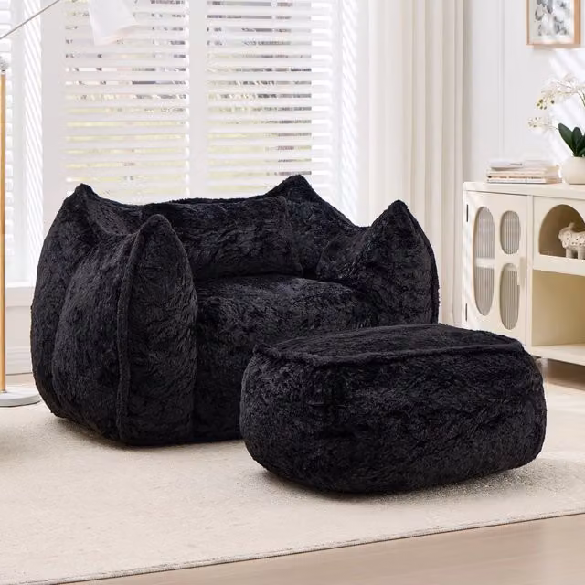 Sacco a fagiolo gigante Minimal nero in morbido tessuto peluche