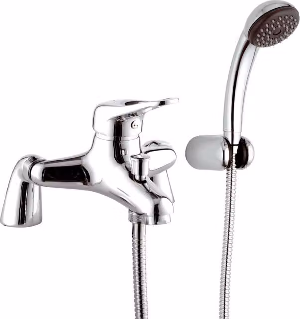 Miscelatore bordo vasca con doccino e flessibile Remer serie Kiss in ottone cromato argento