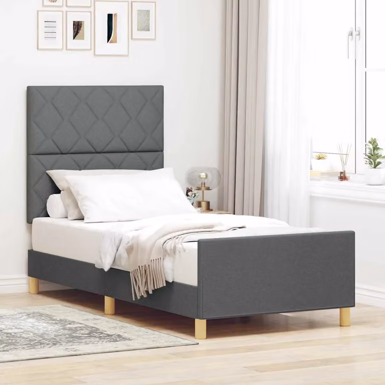 Struttura del letto moderna vidaXL in tessuto e legno, Grigio, L 100 x P 200 cm