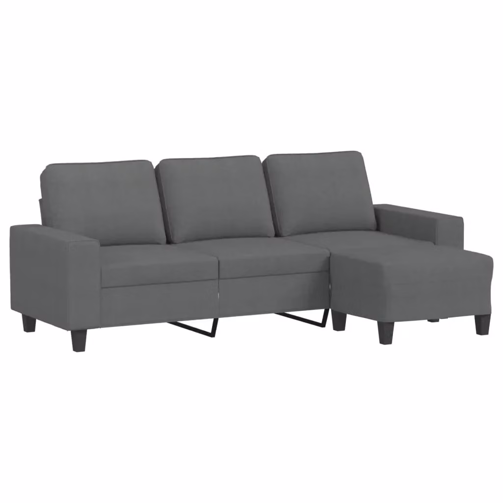 vidaXL Divano a 3 Posti Moderno con Poggiapiedi in Tessuto Grigio L: 214 cm, P: 80 cm, H: 77 cm – 2