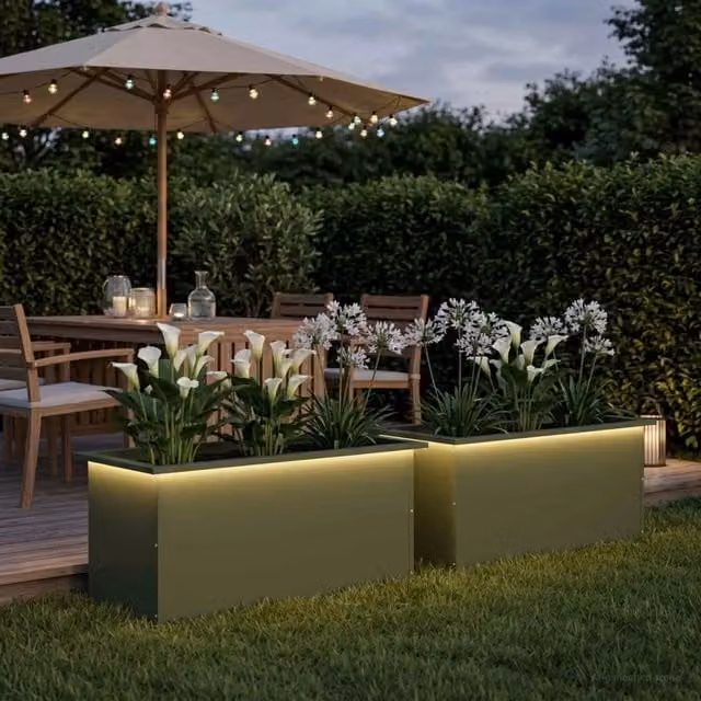 Fioriera da giardino con LED 2 pz Verde Oliva 40 x 80 x 40 cm 8008161