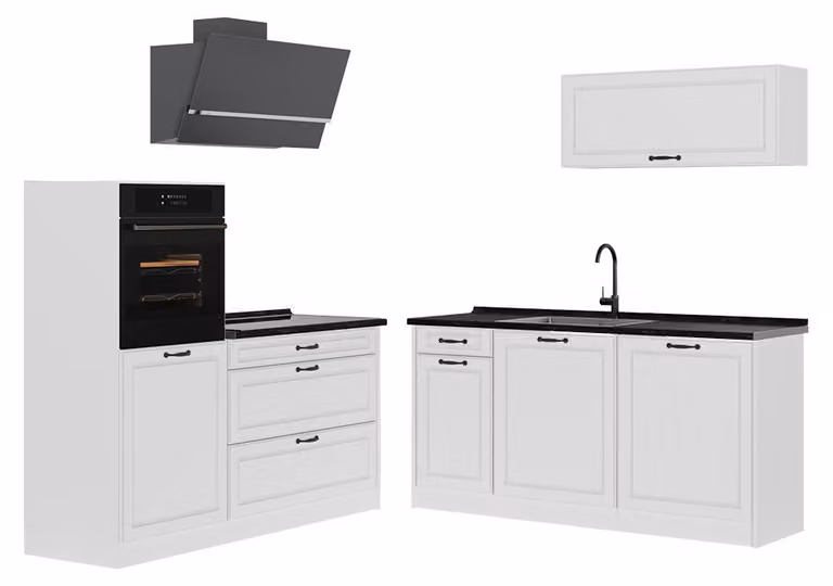 Cucina componibile Vicco R-Line Bianco country/Bianco 160 cm piano di lavoro Antracite, Model 67722