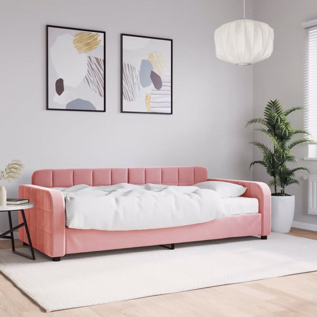 vidaXL Divano Letto in Velluto Rosa con Materasso 90x200 cm