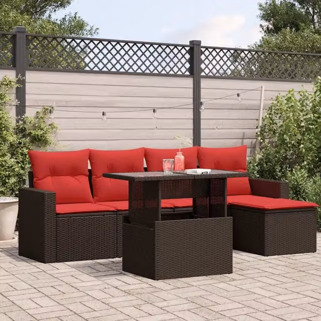 Set Divani da Giardino 6 pz con Cuscini Marrone in Polyrattan 3267244