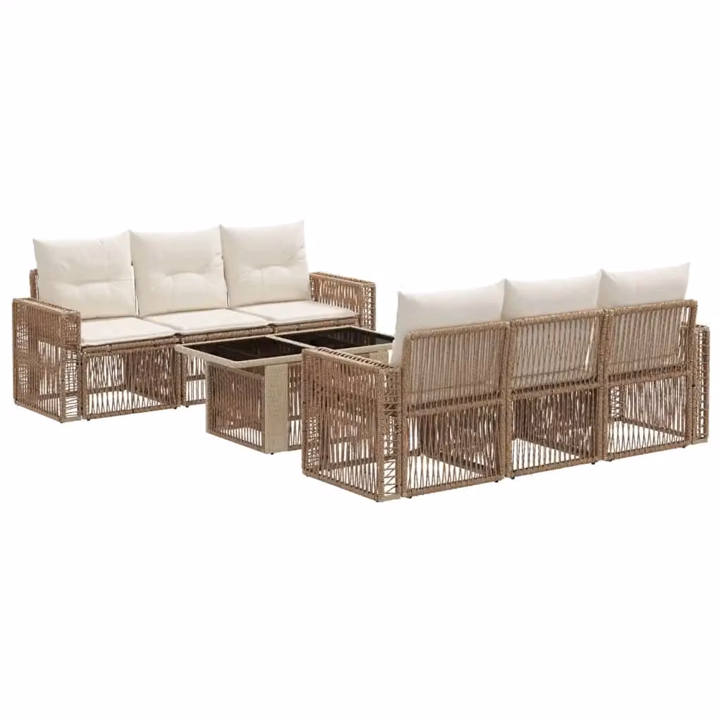 Set da giardino moderno vidaXL in polyrattan composto da 7 pezzi con cuscini beige e bianco crema – 2