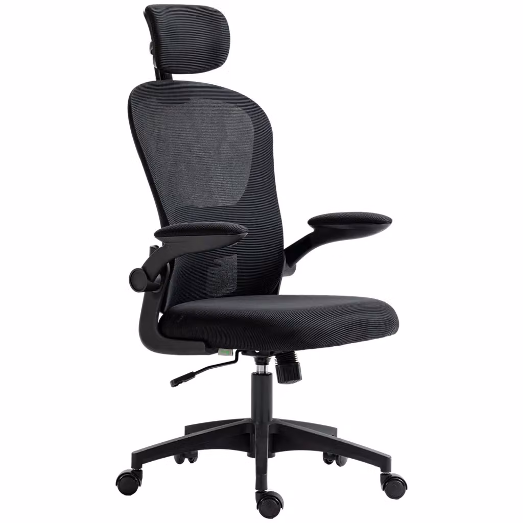 Sedia da Ufficio Minimal con Schienale in Rete e Supporto Lombare Regolabile Nero L/P/H: 62 x 64 x 120 cm – 2