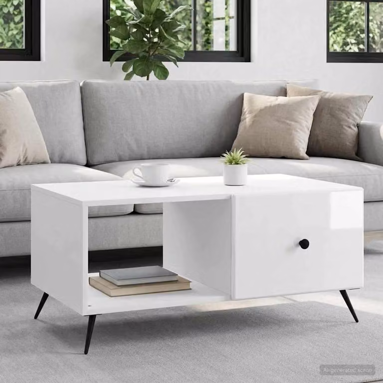 Maison Exclusive - Tavolino bianco lucido 90 x 50 x 40 cm in materiale derivato dal legno