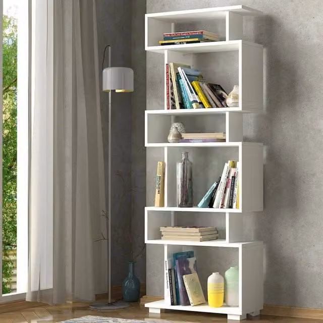 Libreria Doralice DMORA, Scaffale da ufficio e mobile portalibri moderno in MDF, Bianco, L: 60 cm, P: 19,5 cm, H: 165 cm
