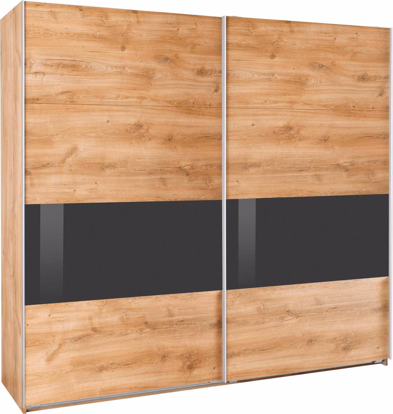 Armadio con ante scorrevoli Bramfeld Abitabile Finitura a scelta, rovere massello / vetro grigio, 225x64x208 cm